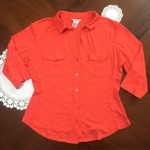 Donated. fitted shirt bright vermillion orange